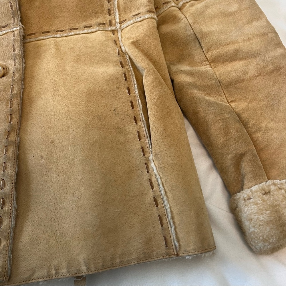 Vintage Y2K Guess Genuine Leather Penny Lane Shearling 70s Style Coat Camel M - Picture 3 of 13